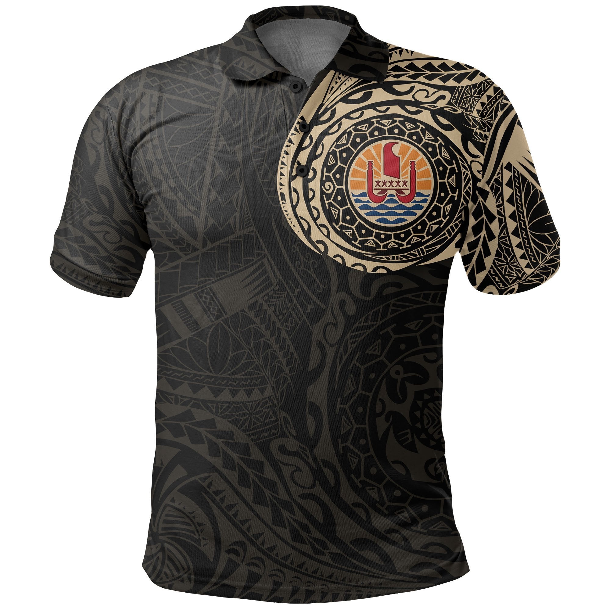 French Polynesia Polo Shirt French Polynesia Coat Of Arms Polynesian Tattoo A7 Unisex Black - Polynesian Pride