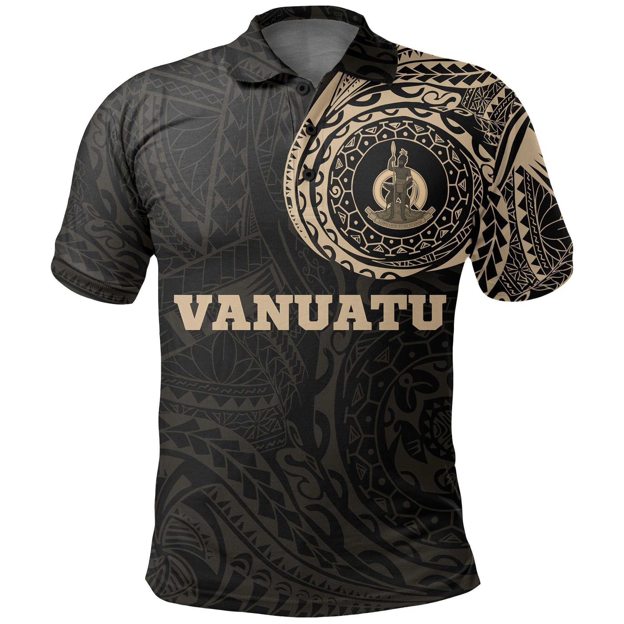 Vanuatu Polo Shirt Vanuatuan Coat Of Arms Polynesian Tattoo LT9 Gold - Polynesian Pride