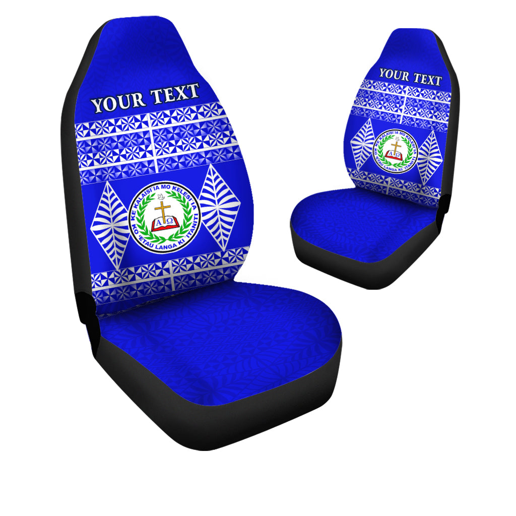 (Custom Personalised) Sia'atoutai Theological College Car Seat Covers Tonga Pattern LT13 Universal Fit Blue - Polynesian Pride