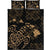 Turtle Hibiscus Map Gold Quilt Bed Set Black - Polynesian Pride