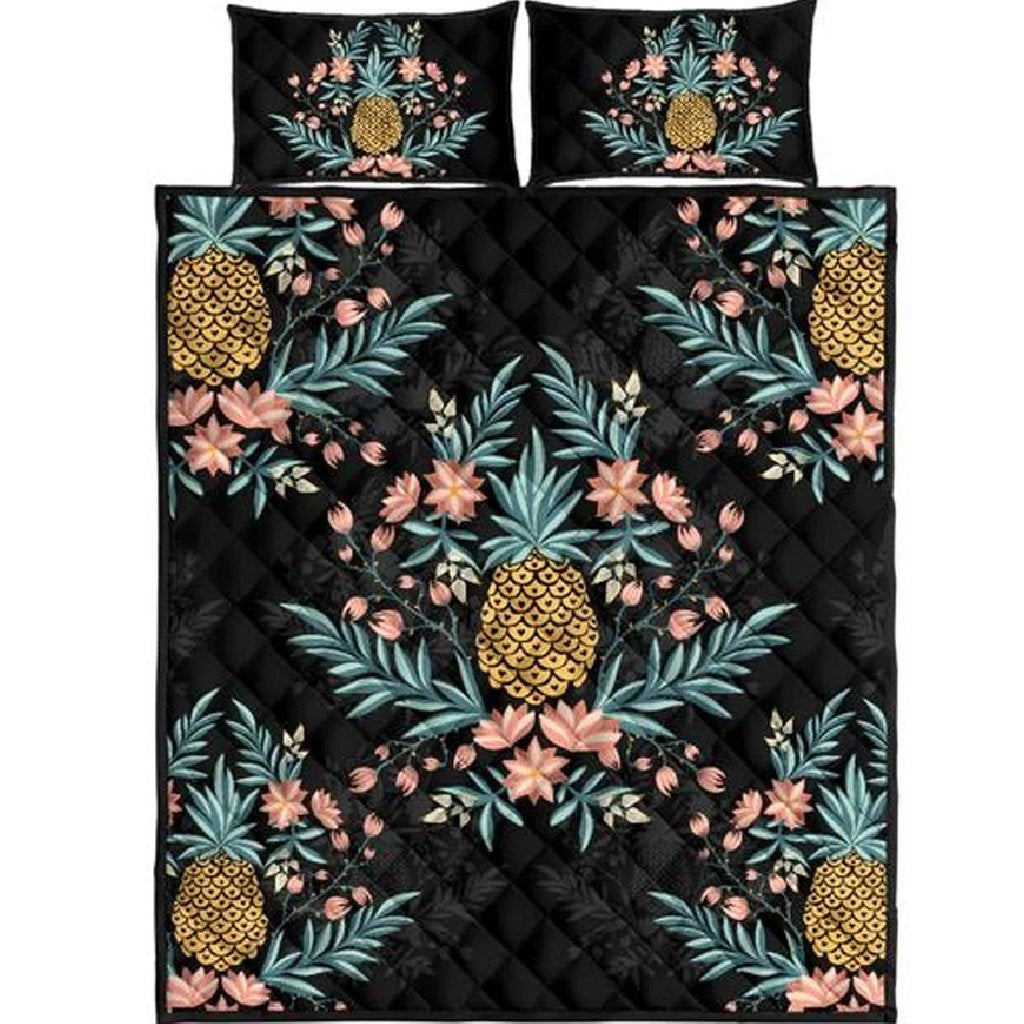 Pineapple Quilt Bed Set Black - Polynesian Pride