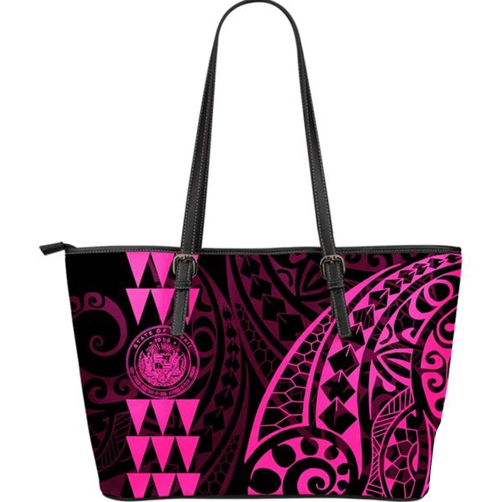 Coat of Arm Polynesian Pink Large Leather Tote Pink - Polynesian Pride
