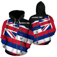 Hawaii Lakuokoa Flag Zip up Hoodie Unisex Blue & Red - Polynesian Pride