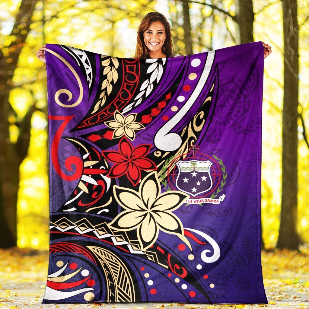 Samoa Premium Blanket - Tribal Flower With Special Turtles Purple Color - Polynesian Pride