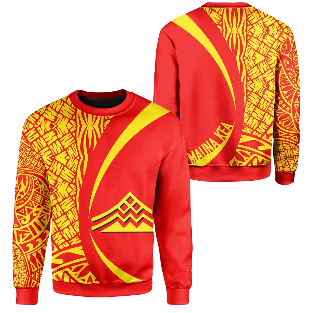 Hawaiian Mauna Kea Polynesian Sweatshirt - Circle Style Unisex Red - Polynesian Pride