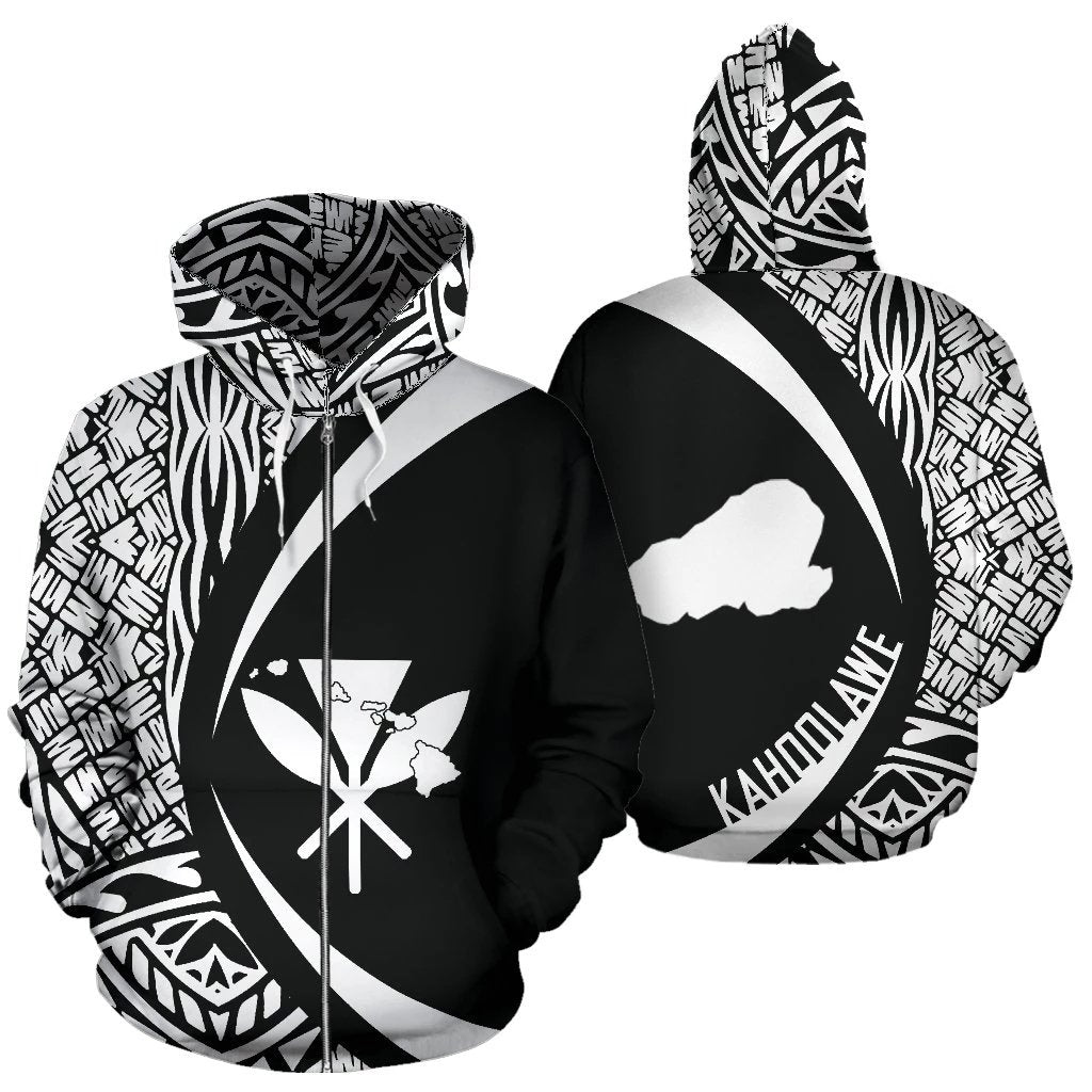 Kahoolawe Kanaka Maoli Polynesian Zip up Hoodie Circle Style Unisex White - Polynesian Pride