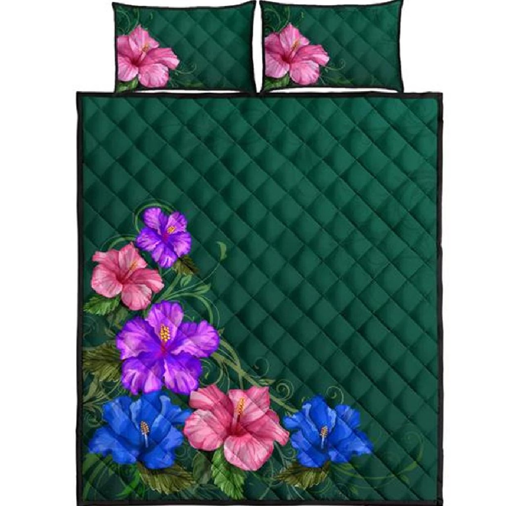 Only Hibiscus Quilt Bed Set Black - Polynesian Pride