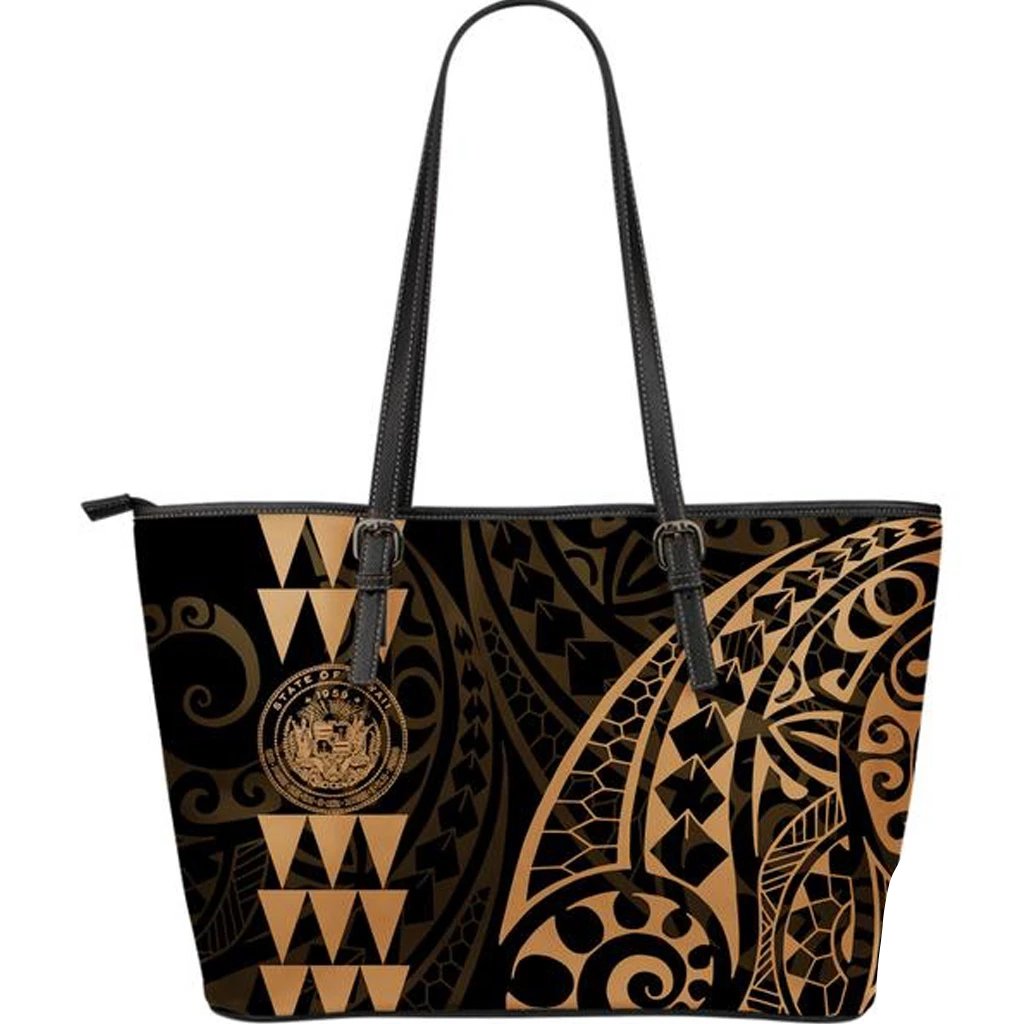 Coat of Arm Polynesian Gold Large Leather Tote Gold - Polynesian Pride