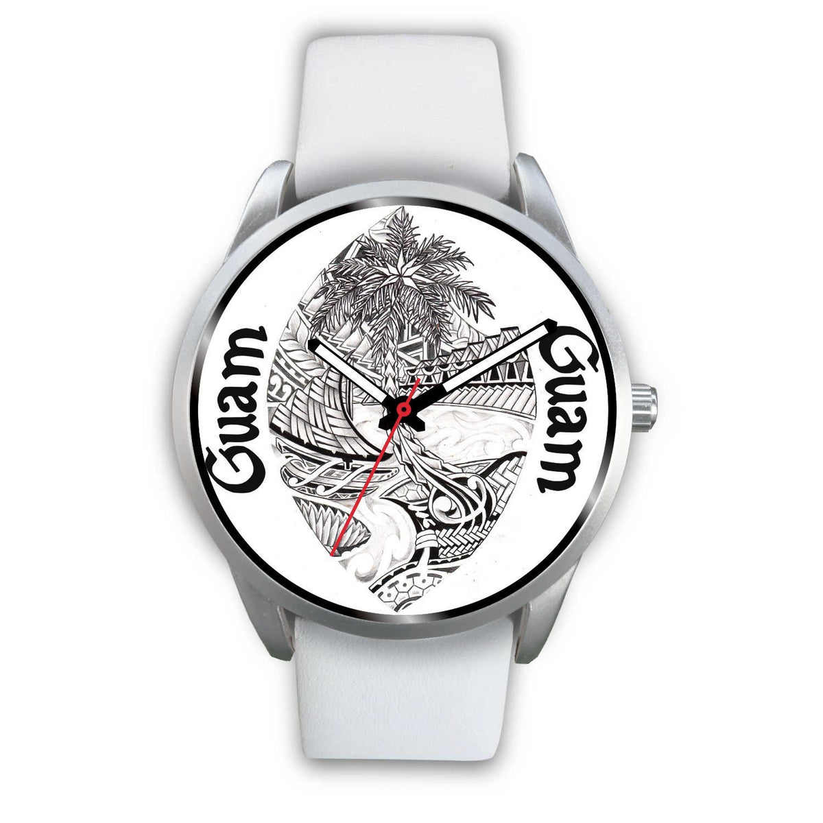 Guam Polynesian Seal Watch White Leather - Polynesian Pride