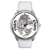 Guam Polynesian Seal Watch White Leather - Polynesian Pride