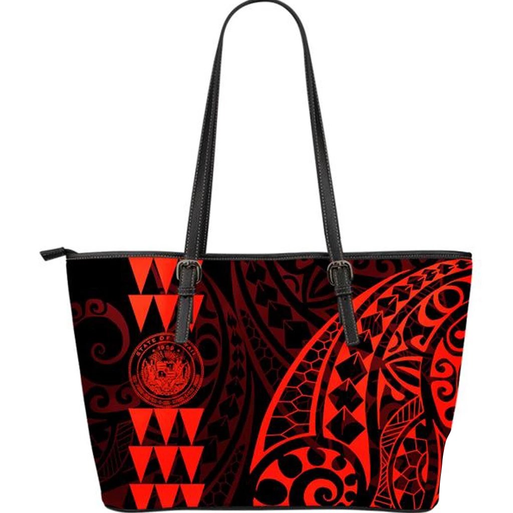 Coat of Arm Polynesian Red Large Leather Tote Red - Polynesian Pride