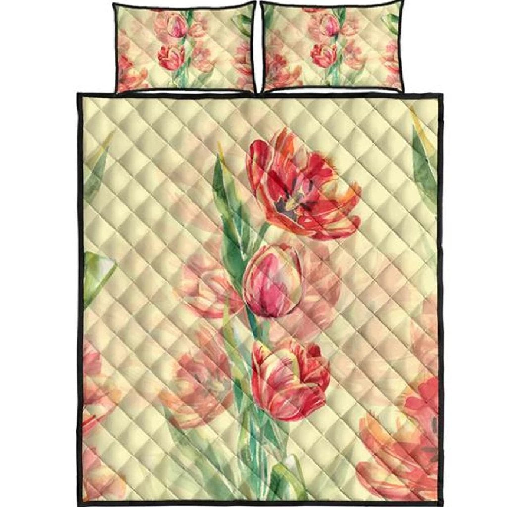 Beautiful Flower Quilt Bed Set Black - Polynesian Pride