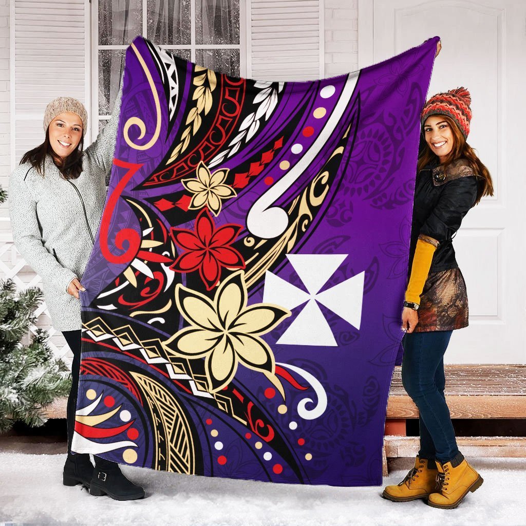 Wallis and Futuna Premium Blanket - Tribal Flower With Special Turtles Purple Color - Polynesian Pride