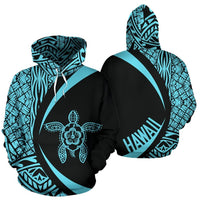 Hawaii Turtle Polynesian Hoodie Circle Style Blue Color Unisex White - Polynesian Pride