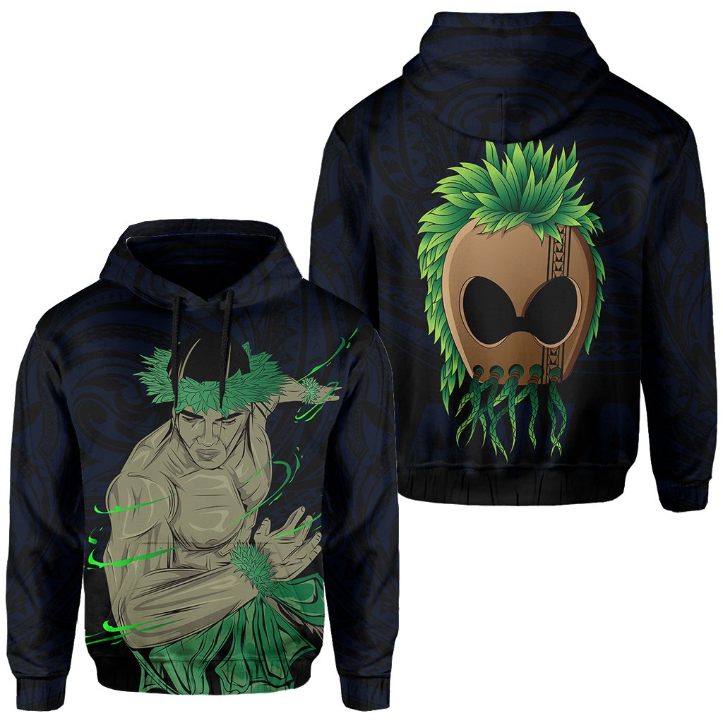Polynesian Hula Man Helmet Hawaii Hoodie Blue Unisex Blue - Polynesian Pride