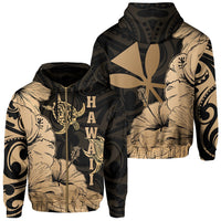 Hawaii Turtle Hoodie (Zipper) Polynesian Hibiscus Art Ver 2.0 Gold Unisex Gold - Polynesian Pride