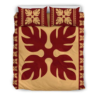 Hawaiian Quilt Pattern Palm Tree Monstera Basic Polynesian Bedding Set Black - Polynesian Pride