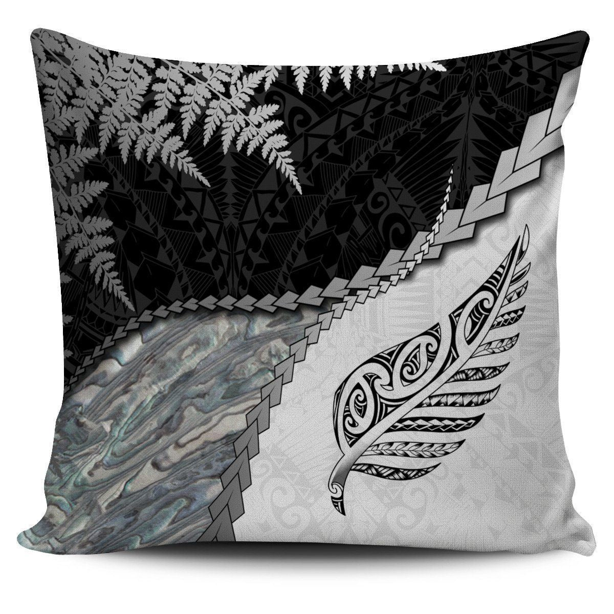 Paua Shell Maori Silver Fern Pillow Cover White - Polynesian Pride