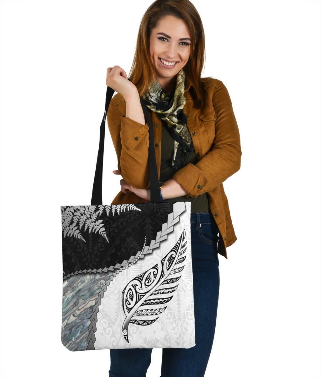 Paua Shell Maori Silver Fern Tote Bag White Tote Bag One Size White - Polynesian Pride