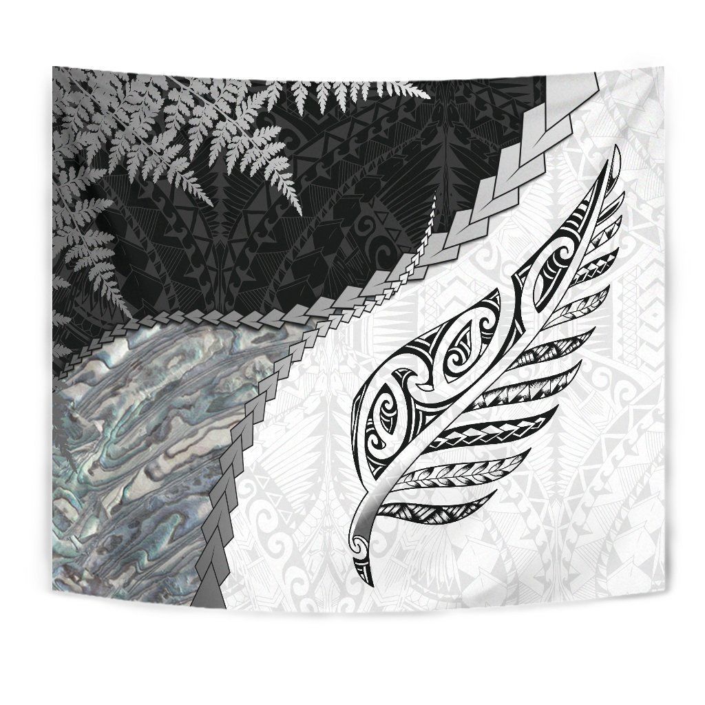 Paua Shell Maori Silver Fern Tapestry White - Polynesian Pride