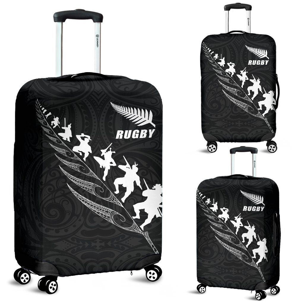 New Zealand Rugby Luggage Cover, Maori Haka Fern Suitcase Covers Black - Polynesian Pride