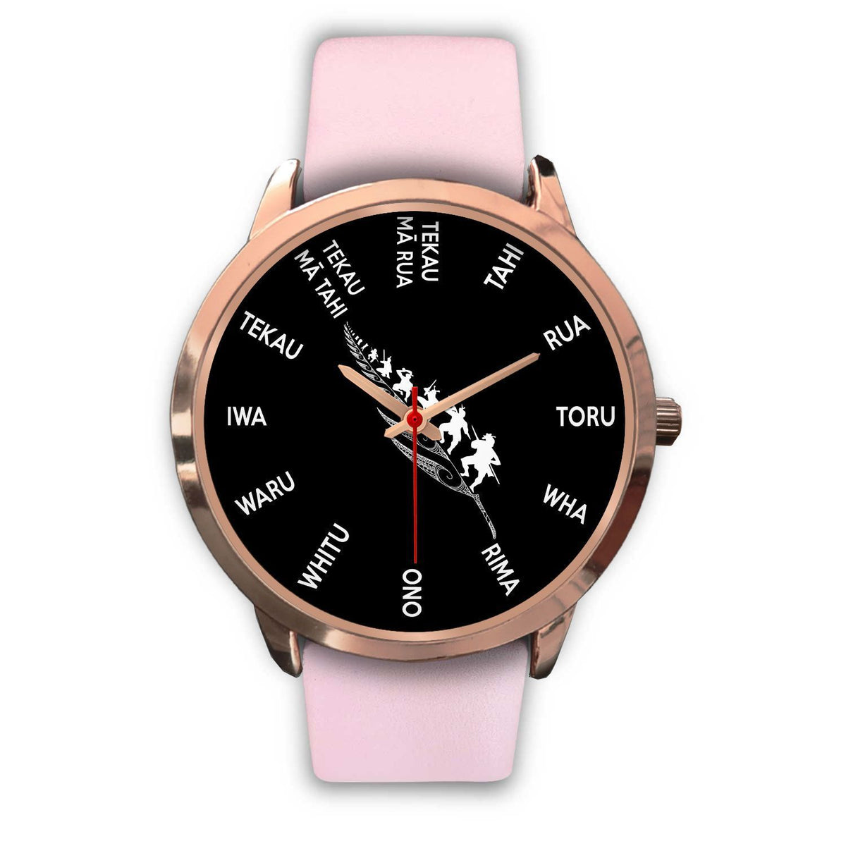 Haka Fern Maori Language Rose Gold Watch Pink Leather - Polynesian Pride
