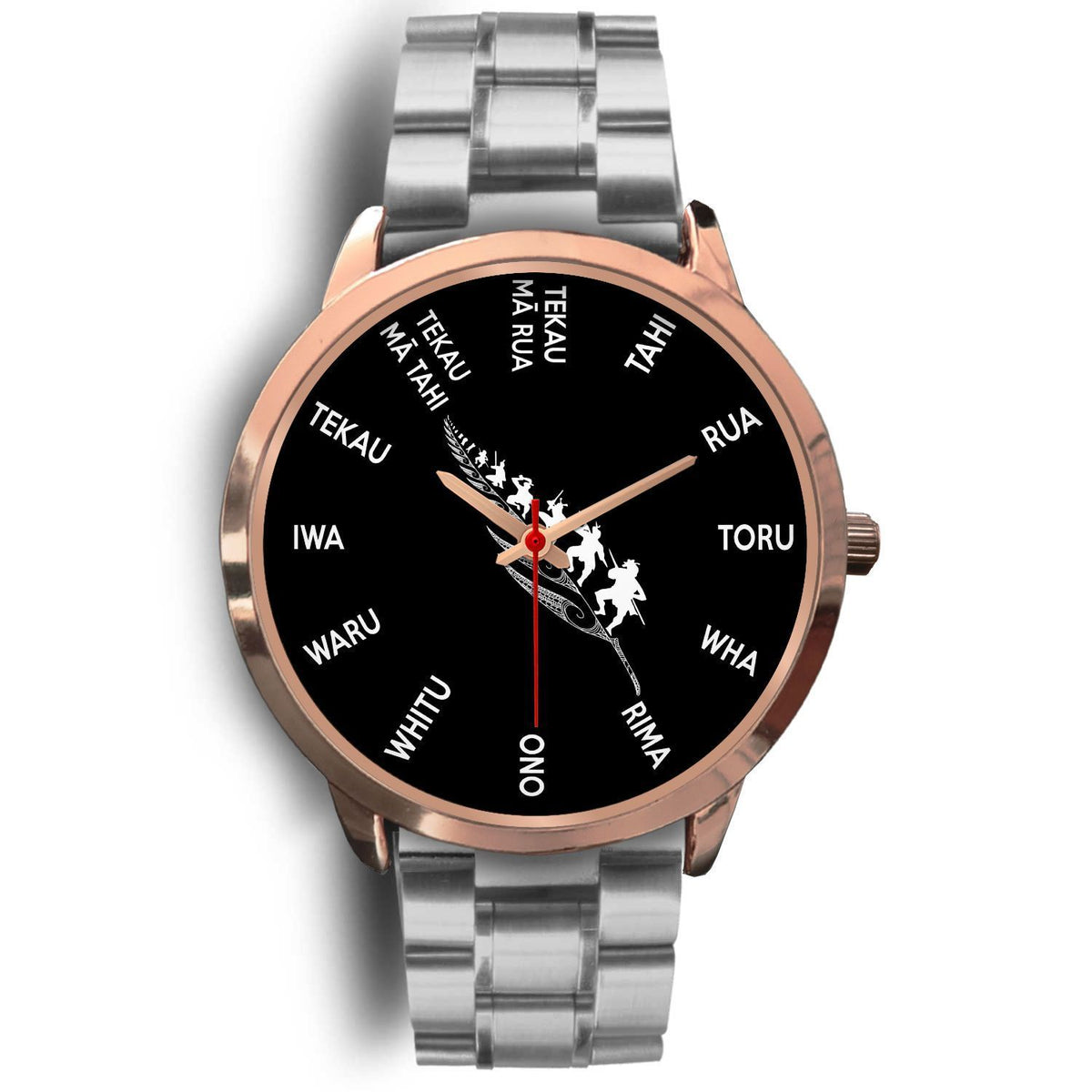 Haka Fern Maori Language Rose Gold Watch Silver Metal Link - Polynesian Pride