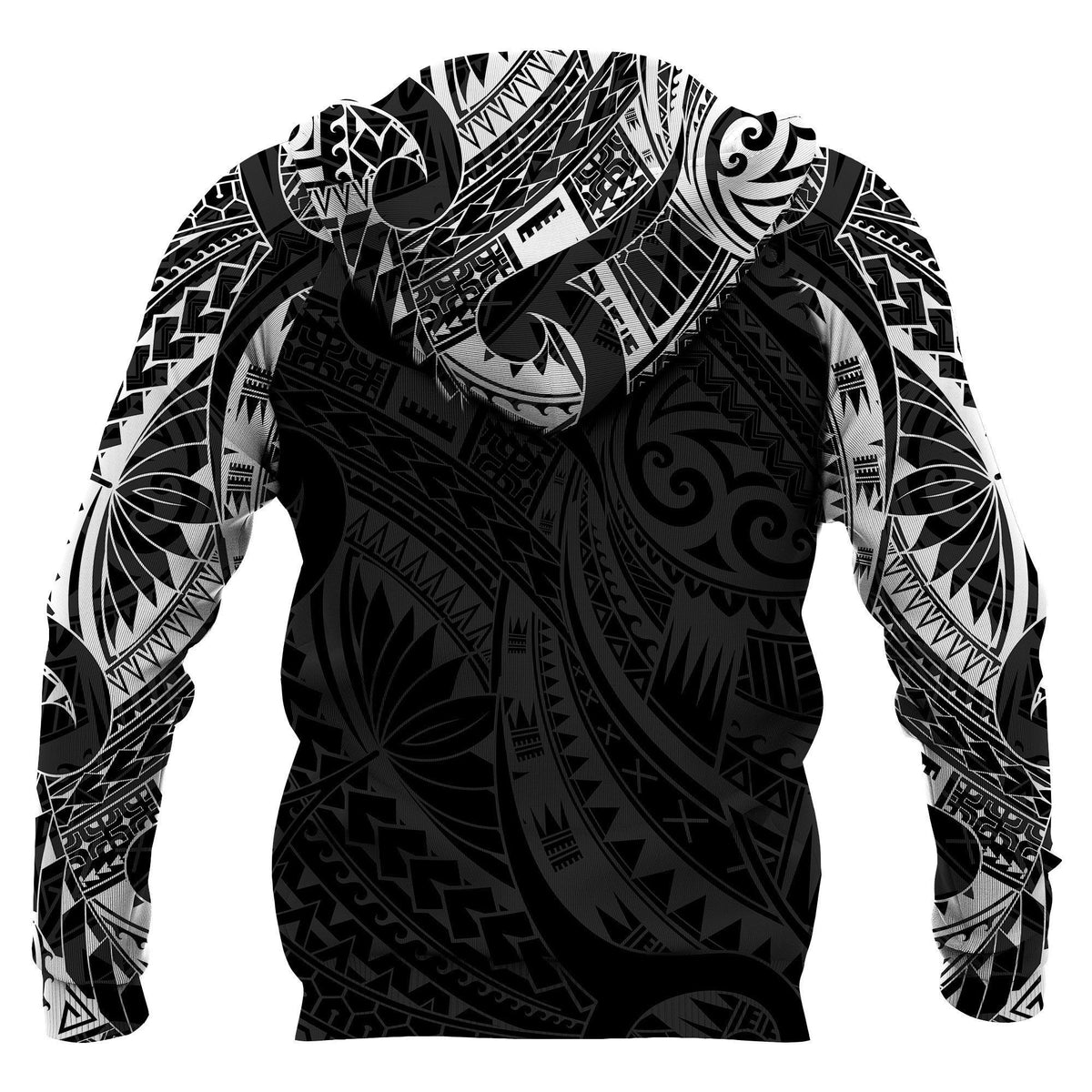 Tiki Maori Tattoo All Over Hoodie White - Polynesian Pride