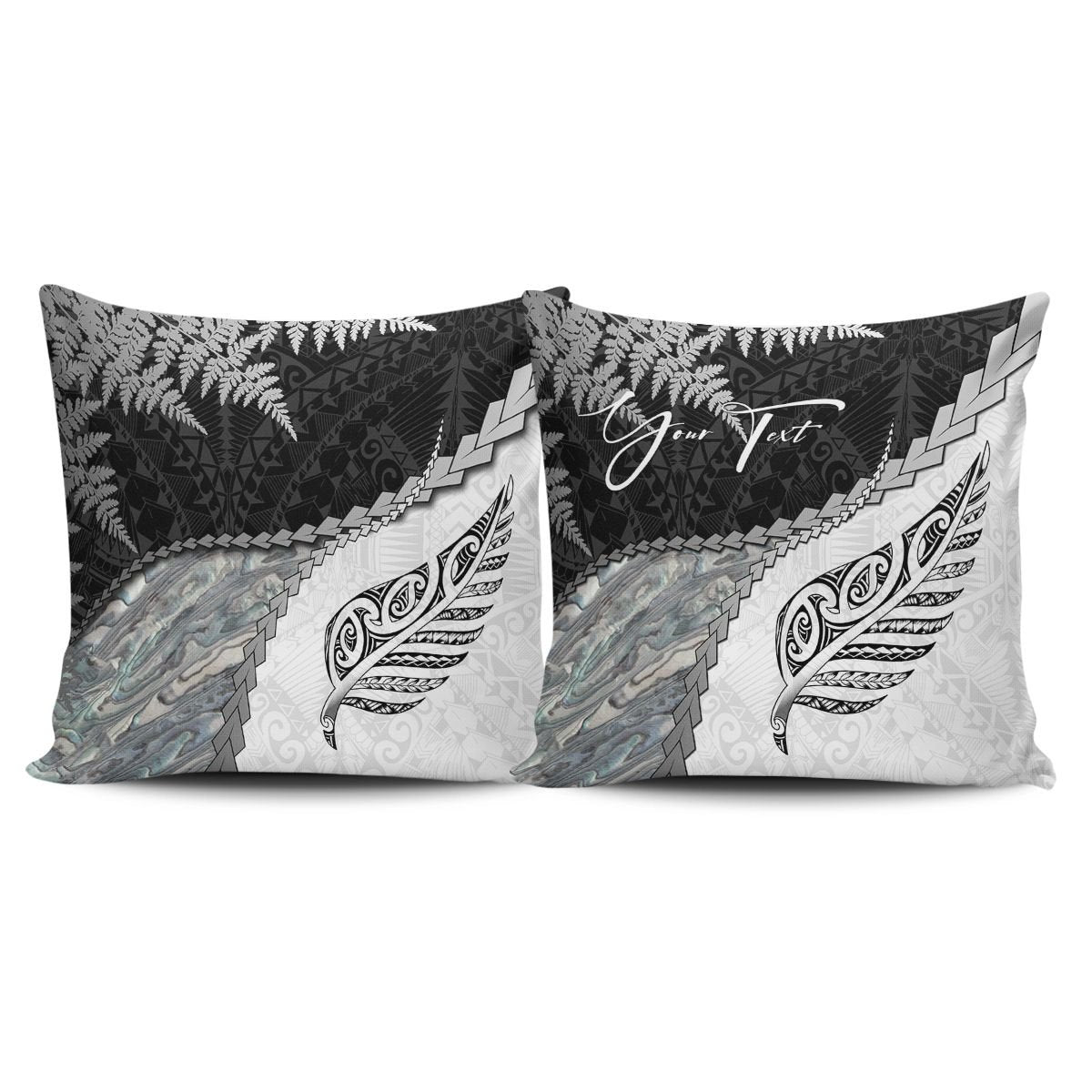 Signature Custom, Paua Shell Maori Silver Fern Pillow Cover Pillow Cover One Size White - Polynesian Pride