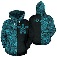 Turtle Hoodie Zip up Polynesian Half Style 03 Unisex Blue - Polynesian Pride