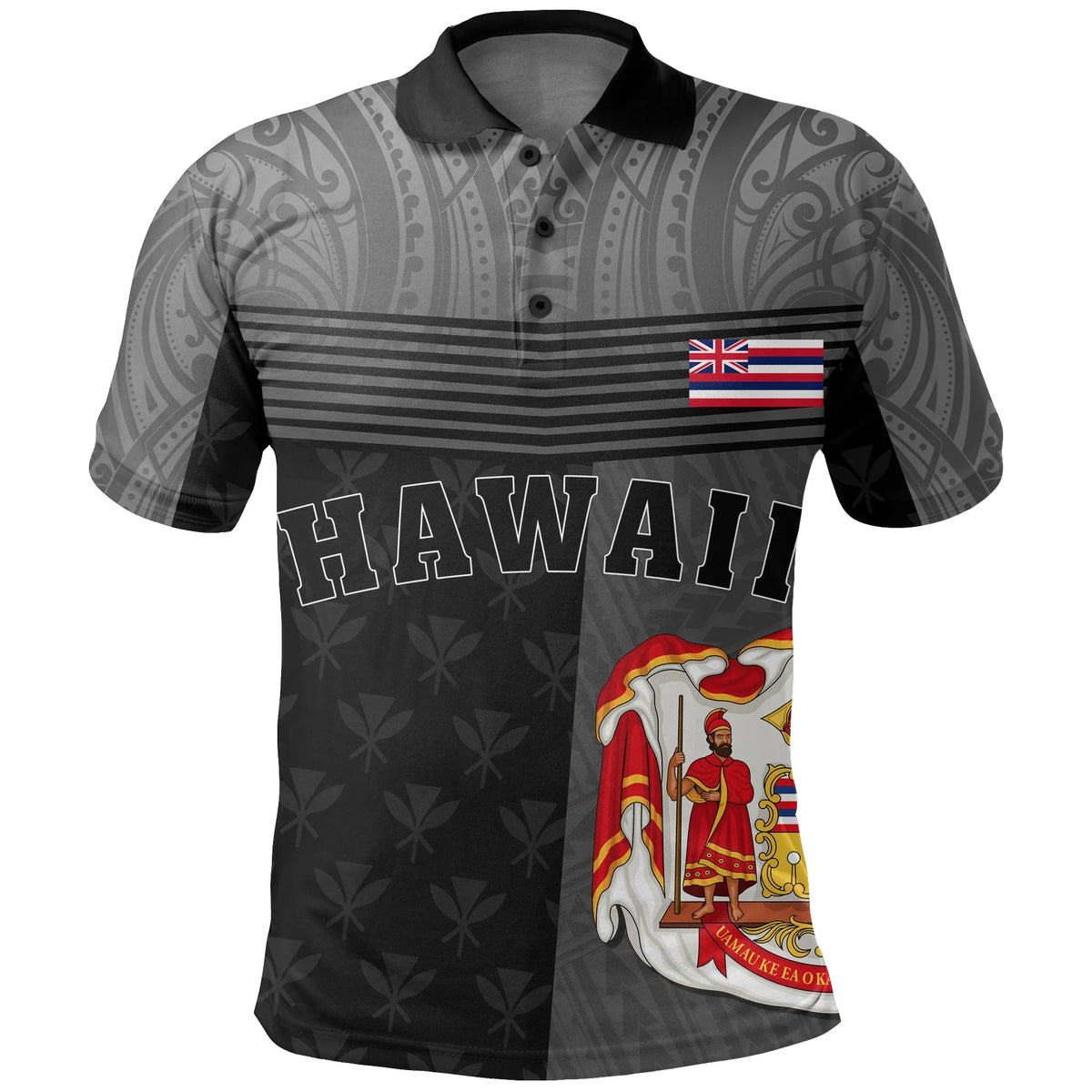 Polynesian Pride Shirt Hawaii King State Polynesian Polo Shirt Gray Mult - Polynesian Pride