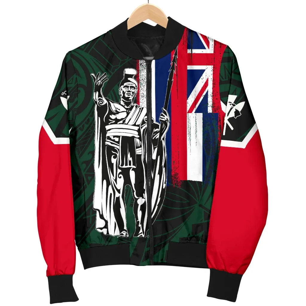 Polynesian Pride Jacket - Hawaii King Flag Polynesian Women's Bomber Jacket - Green - Polynesian Pride