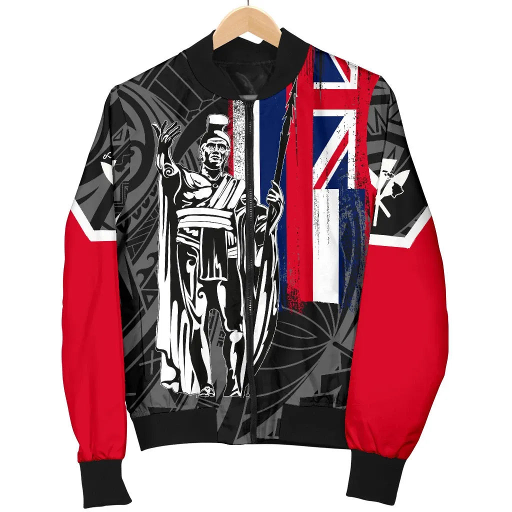 Polynesian Pride Jacket - Hawaii King Flag Polynesian Women's Bomber Jacket - White - Polynesian Pride
