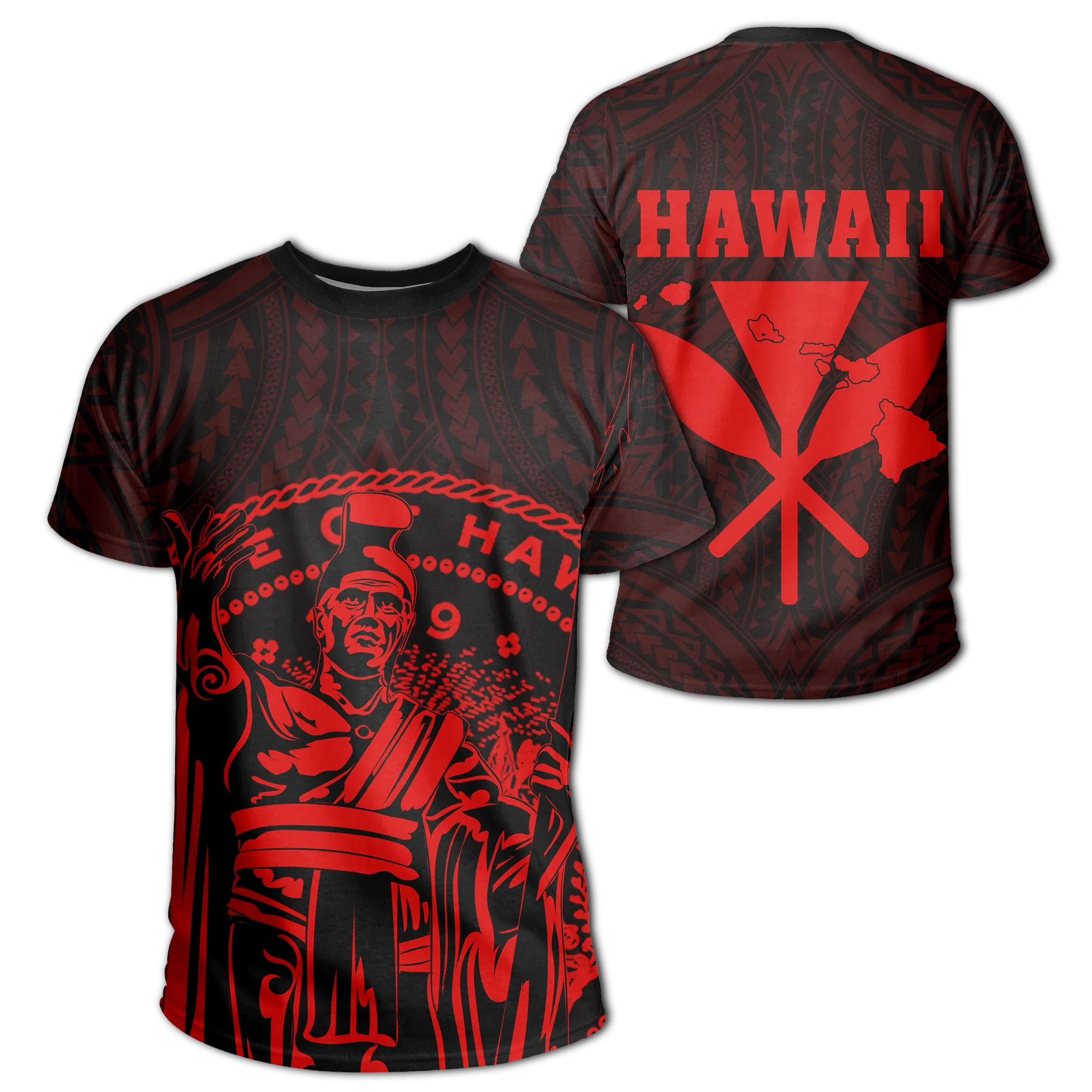 Polynesian Pride Tee Hawaii King Coat Of Arms Kanaka Map Polynesian T Shirt Red - Polynesian Pride
