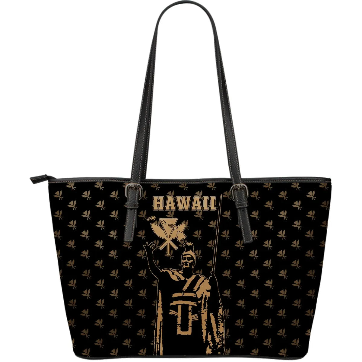 Polynesian Pride Bag - Hawaii King Kanaka Maoli Golden Large Leather Tote - Polynesian Pride