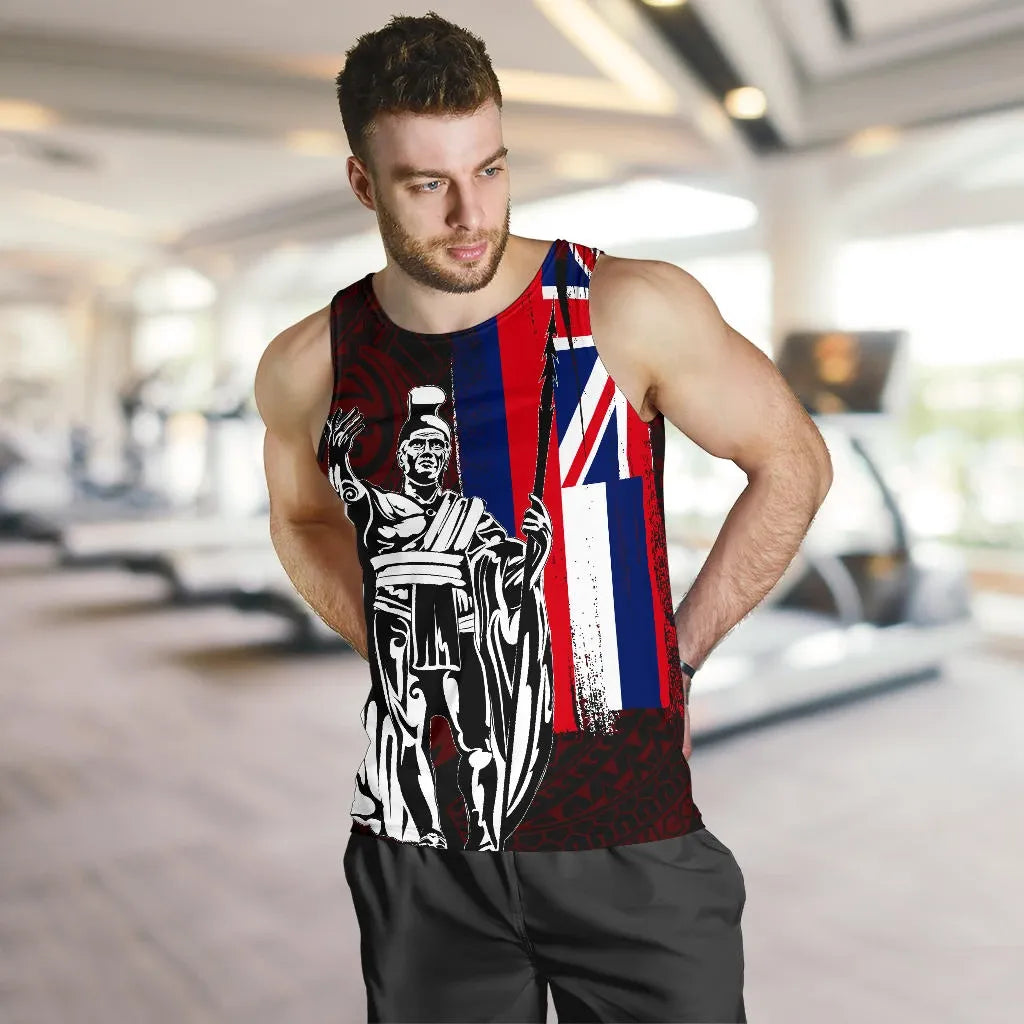 Polynesian Pride Clothing - Hawaii King Flag Polynesian Men's Tank Top - Red - Polynesian Pride