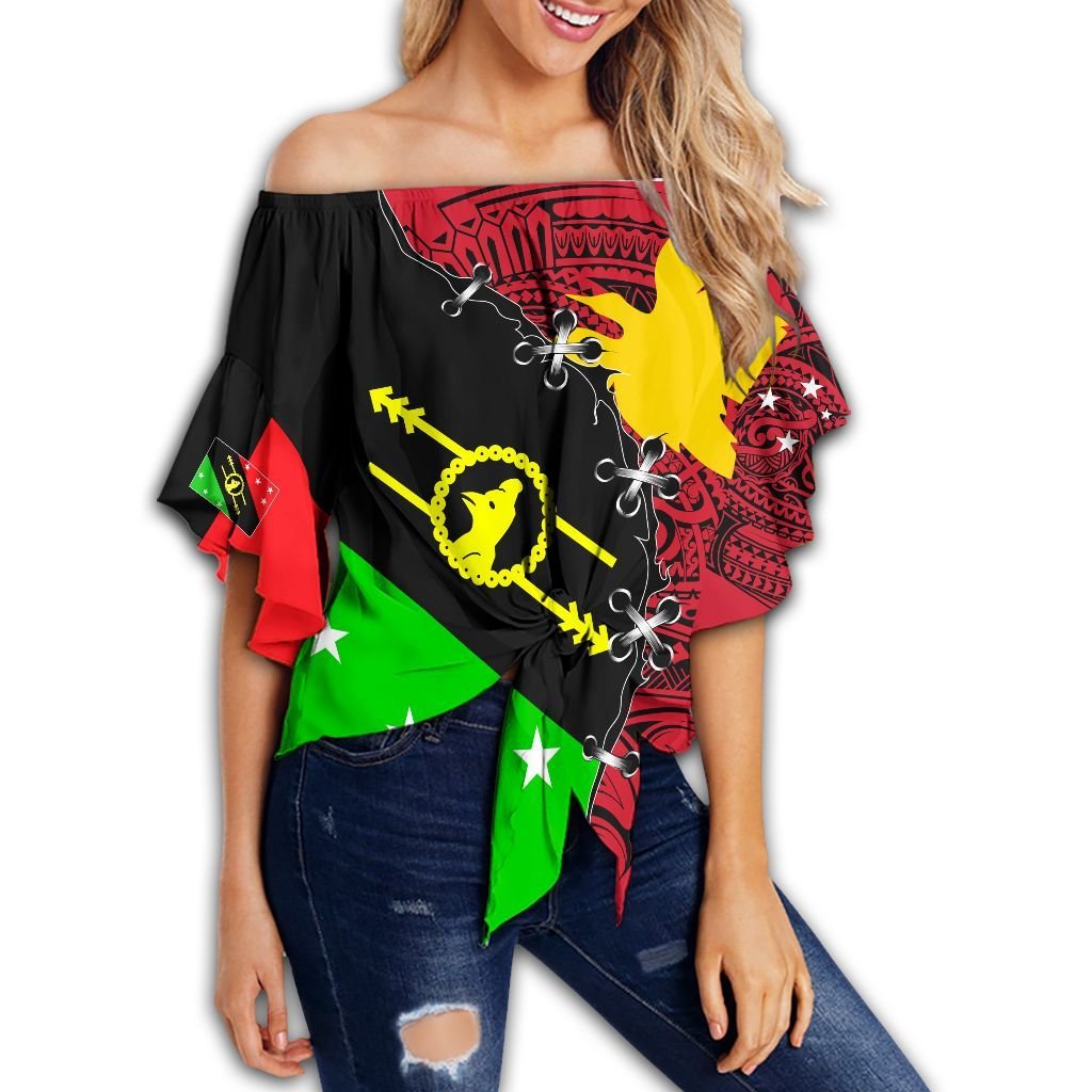 Polynesian Pride Clothing - Southern Highlands PNG Suture Style Women's Off Shoulder Wrap Waist Top Women Red - Polynesian Pride