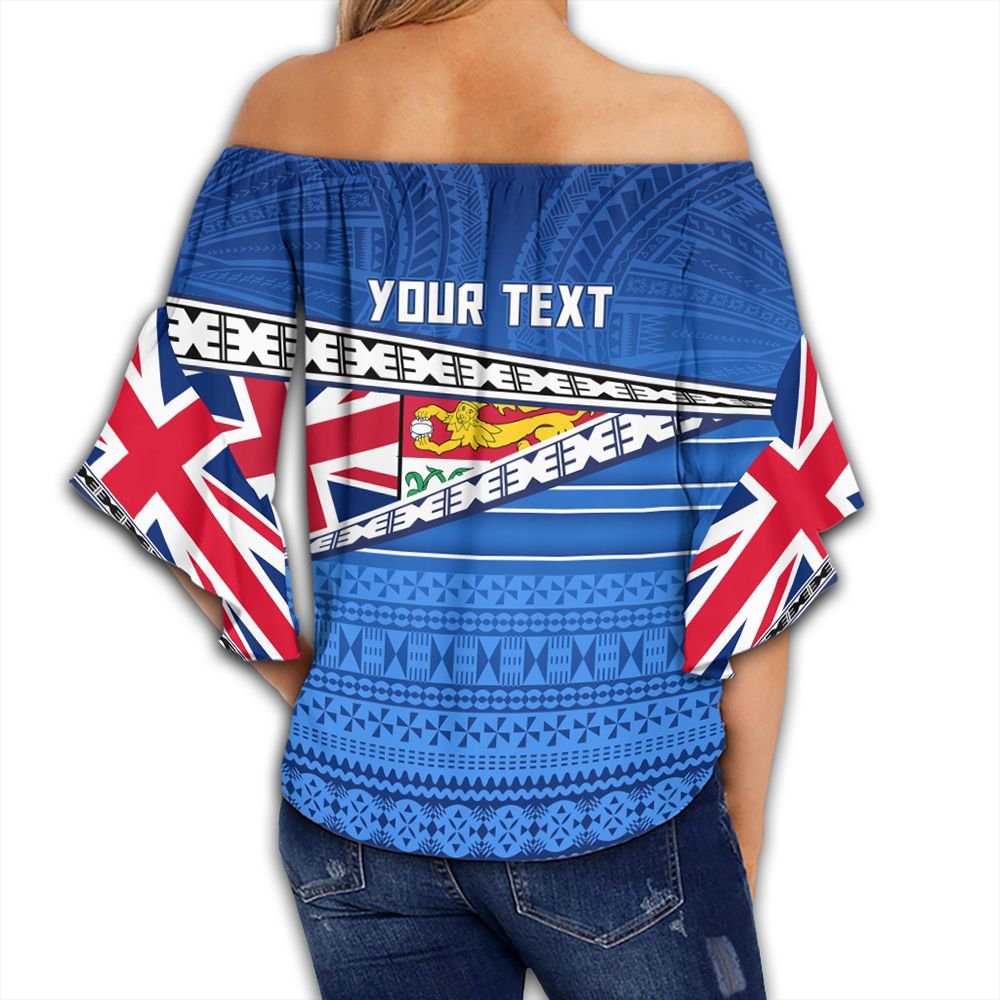 Polynesian Pride Clothing - Personalize Fiji Off Shoulder Wrap Waist Top Flag Tapa Pattern Stronic Style - Polynesian Pride