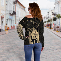 Polynesian Pride Clothing - Hawaii King Kanaka Maoli Off Shoulder Sweatshirt - Tattoo Style - Polynesian Pride