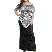 NE Fiji Bula Dress - Tribal Black Off Shoulder Long Dress - Polynesian Pride