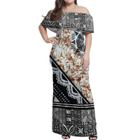 NE Fiji Bula Dress - Masi Brown Off Shoulder Long Dress - Polynesian Pride