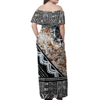 NE Fiji Bula Dress - Masi Brown Off Shoulder Long Dress - Polynesian Pride