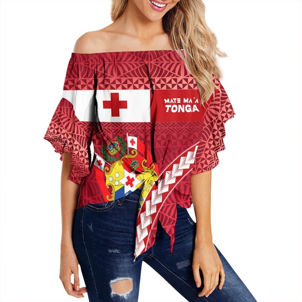 Polynesian Pride Tonga Clothing - Mate Ma'a Tonga Rugby Off Shoulder Wrap Waist Top Women Red - Polynesian Pride