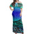 NE Maori Dress - Gradient Taniko Off Shoulder Long Dress Long Dress Blue - Polynesian Pride