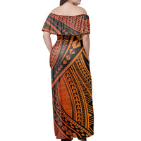 Polynesian Pride Dress - Polynesian Tattoo Orange Off Shoulder Long Dress - Polynesian Pride