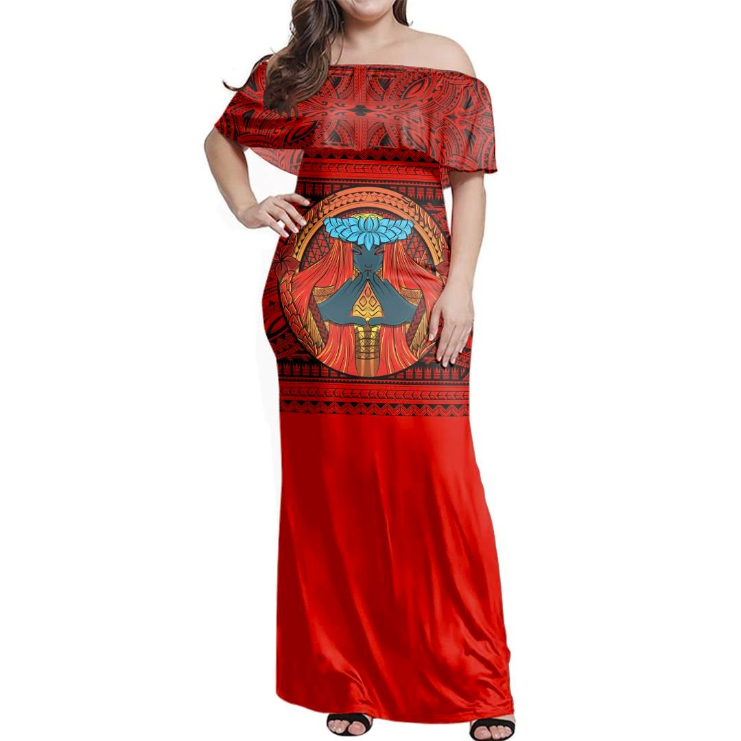 Nesian Hawaii Dress - Pele Mauna Kea Polynesian Off Shoulder Long Dress Long Dress Red - Polynesian Pride