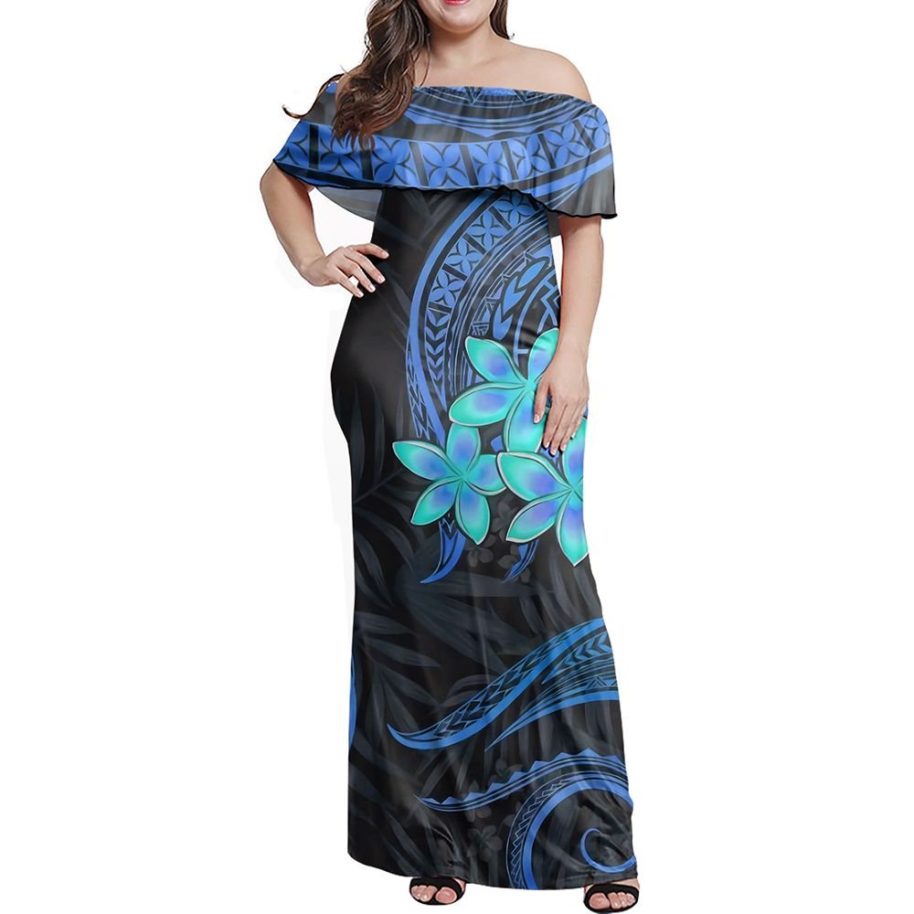 Polynesian Pride Dress - Samoa Siapo Coat Of Arms Blue Off Shoulder Long Dress Long Dress Blue - Polynesian Pride