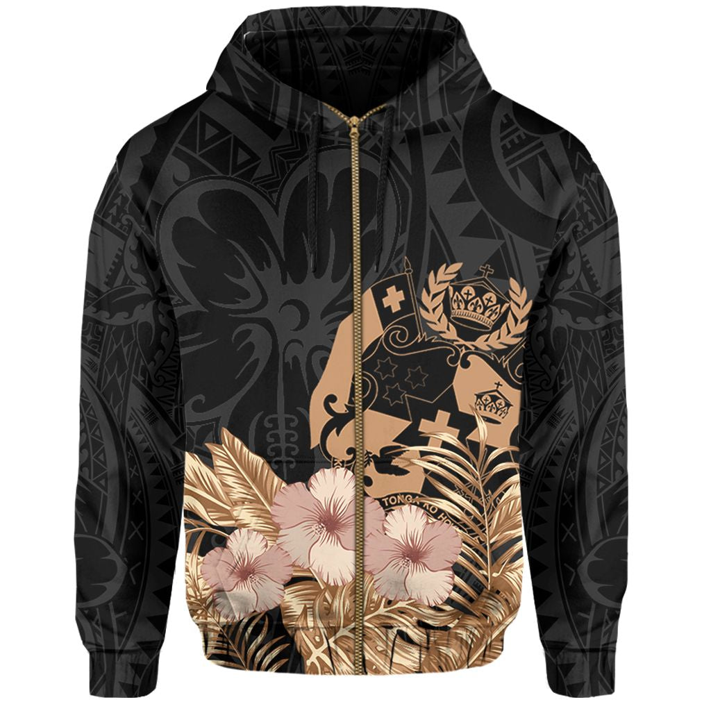 Polynesian Pride Hoodie Tonga Hibiscus Tribal Zip Hoodie - Polynesian Pride