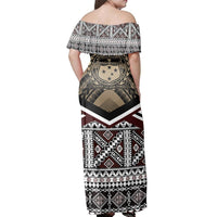Polynesian Pride Dress - Samoa Masi Dobby Coat Of Arms Off Shoulder Long Dress - Polynesian Pride