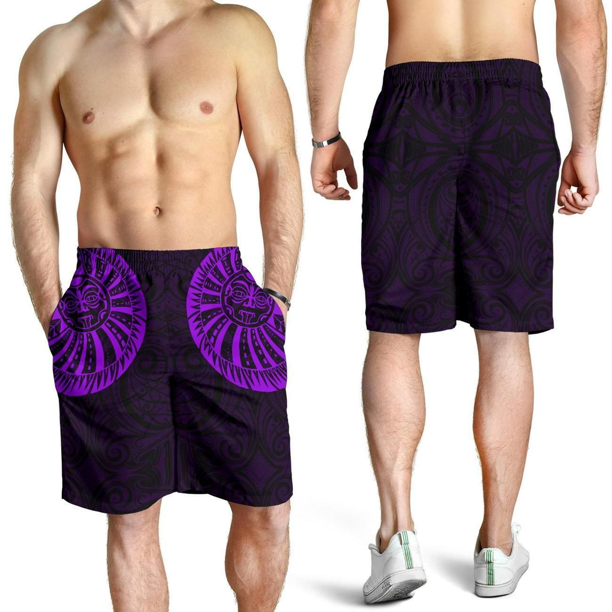 Polynesian Pride Short - New Zealand Maori Shorts, Maori Warrior Tattoo Men Shorts - Purple - Polynesian Pride